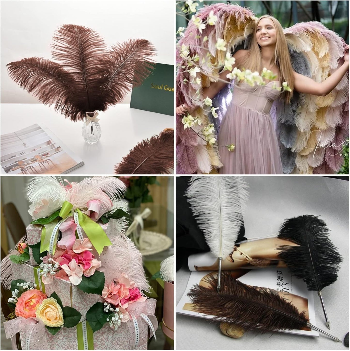 Ballinger Brown Ostrich Feathers Bulk - 24pcs 10-12inch Boho Feathers for vase,Wedding Party Centerpieces and Home Decor