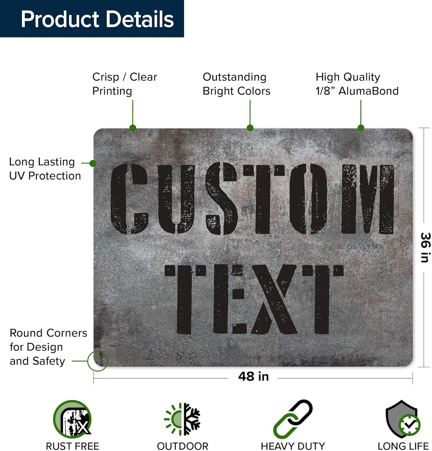 Custom Sign, Custom Street Sign, 11 Font Colors, 13 Font Styles, 4 Hole Options, 22 Sizes, 36x48 Inches, Rust Free DiBound, Fade Resistant, Made in USA by My Sign Center (Grunge Metal)