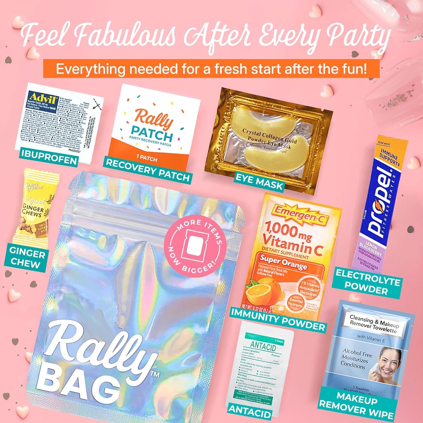The Rally Bag - 10 Pre-Filled Hangover Kits – Bulk Pre-Filled Hangover Gift Bags, Recovery Kits & Goody Bags for Bachelorette Party Favors, Girls Trip Essentials, Wedding Parties & 21st Birthdays by Real Vitamins (10 Kits)