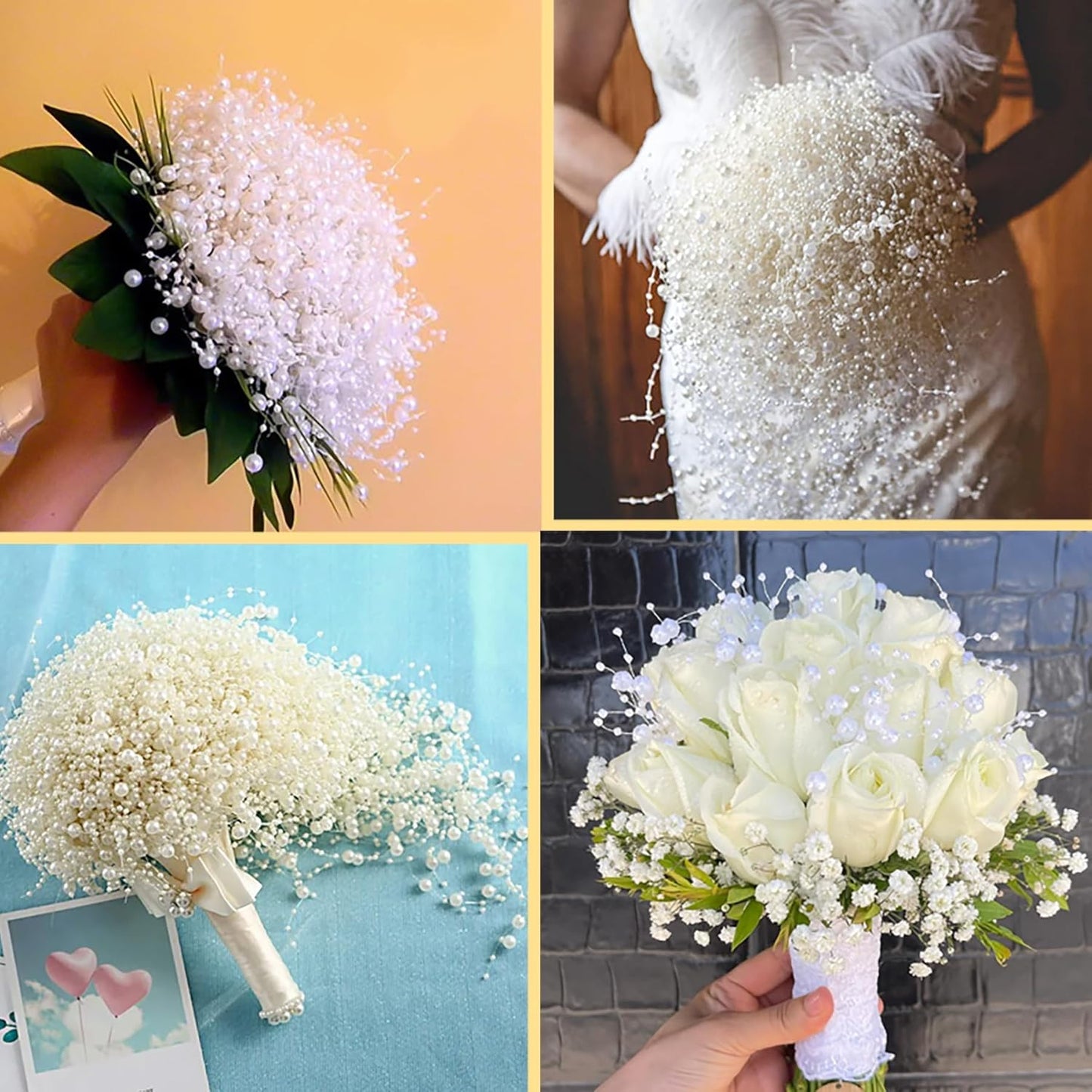 50 PCS Artificial Floating Beads for Centerpieces Vases, White Porcelain AB 8+3mm String Beads for Wedding Party Pearl String for Decor, String Pearls for Crafts Vase Filler