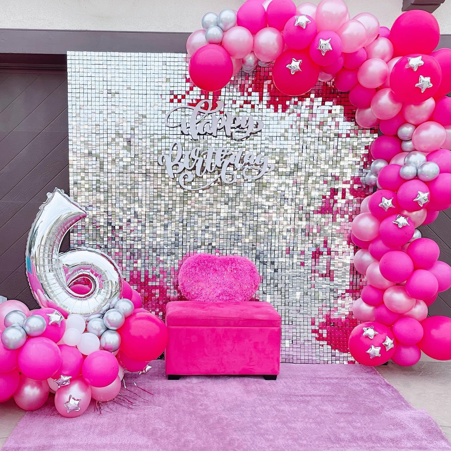 Qcity Silver Shimmer Wall Backdrop 48PCS, Black Back Not See-Through Design, Square Sequin Glitter Backdrop Panel, Perfect for Outdoor Events, Birthdays, Wedding and Party Decoration