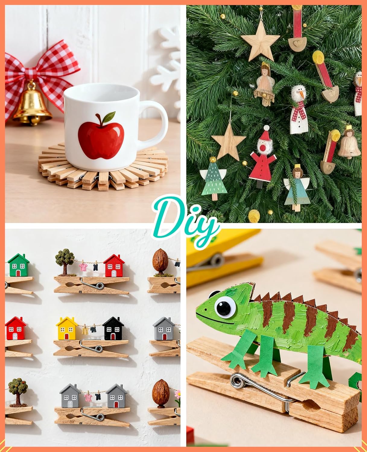 Mini Clothespins, Sopito 100 Pcs 1.4'' Strong Wooden Mini Clips for Photos with 10 Pcs Washi Tapes and 43 Ft Jute Twine, Colorful Small Clothes Pin for Picture, Crafts, Baby Shower