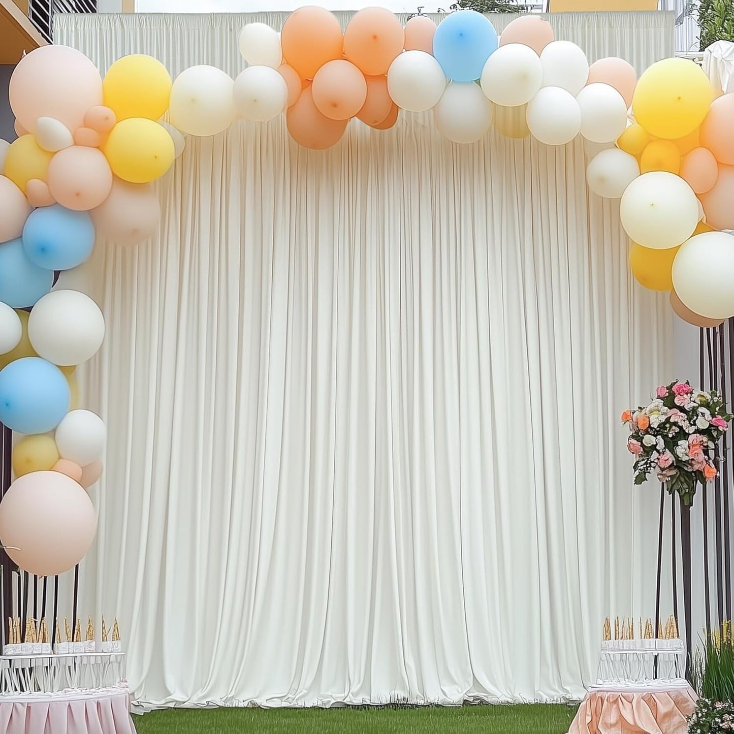 20ft x 15ft Ivory Wrinkle Free Backdrop Curtains for Parties,Silky Polyester Fabric Wedding Ceiling Drapes, 4 Panels 15ft Photo Back Drop Drapes for Baby Shower Photography Stage Background Cloth