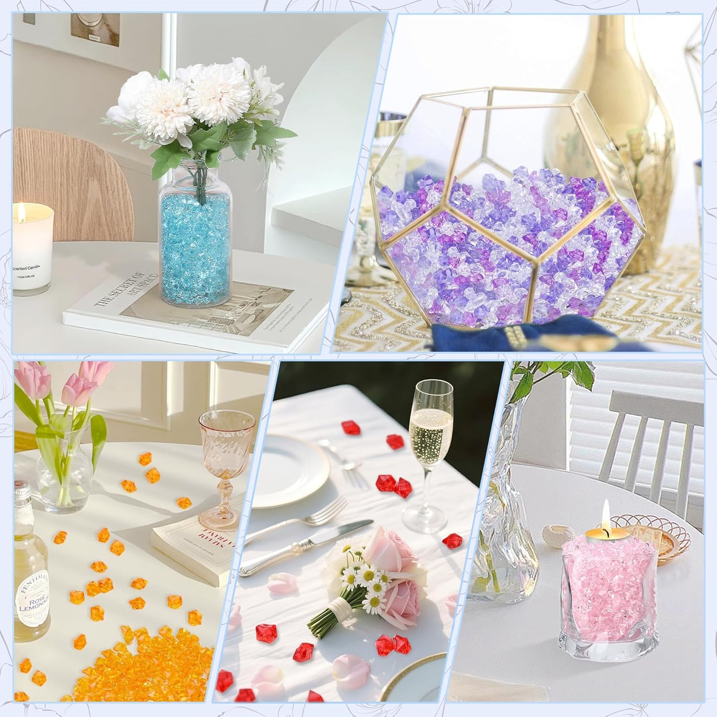 LAIDANLA 500PCS Red Acrylic Gems Vase Fillers Red Fake Ice Cubes Plastic Diamonds Fake Crushed Rocks for Centerpiece DIY Party Table Scatter Prop Wedding Decoration Accessories