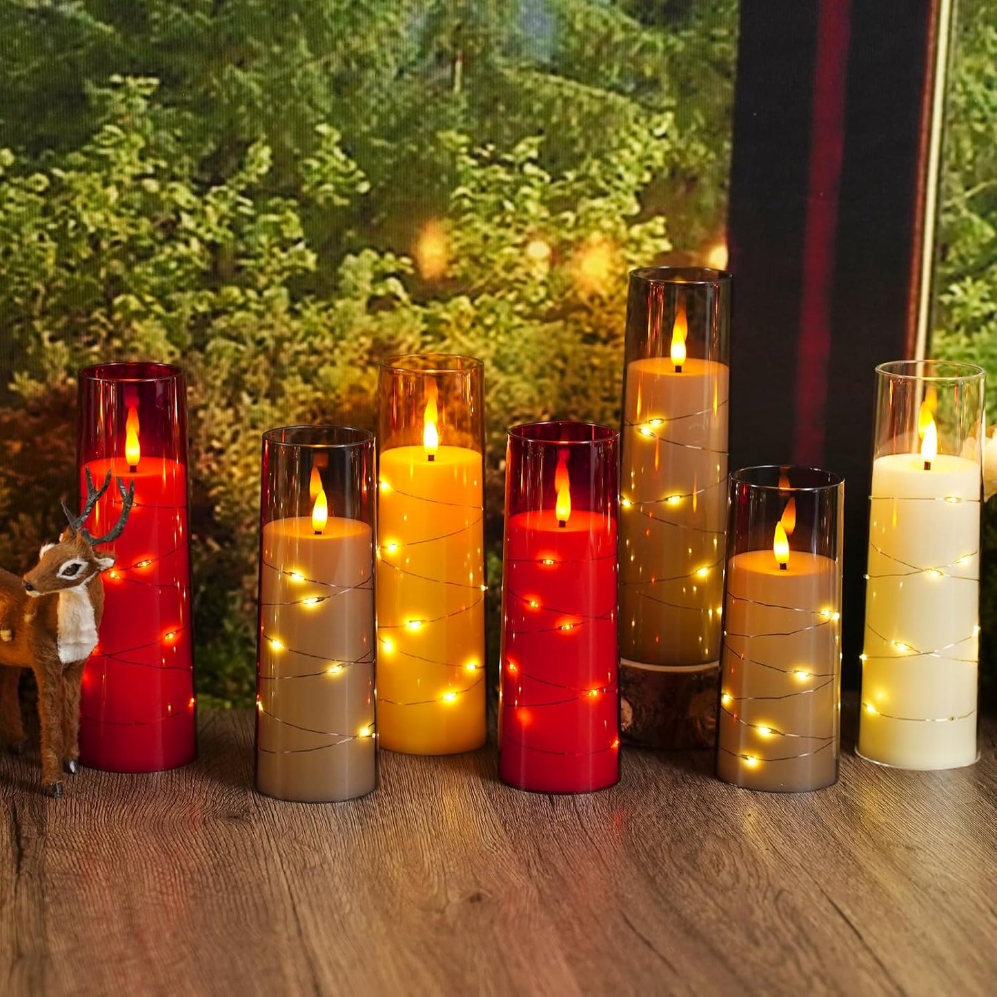 Flameless Candles with Embedded Star String - Battery Operated LED Candles, with Remote,12 Grey Flickering Candles for Christmas, Weddings, Home Decor & Party,(D 2.3"×H 5" 6" 7")