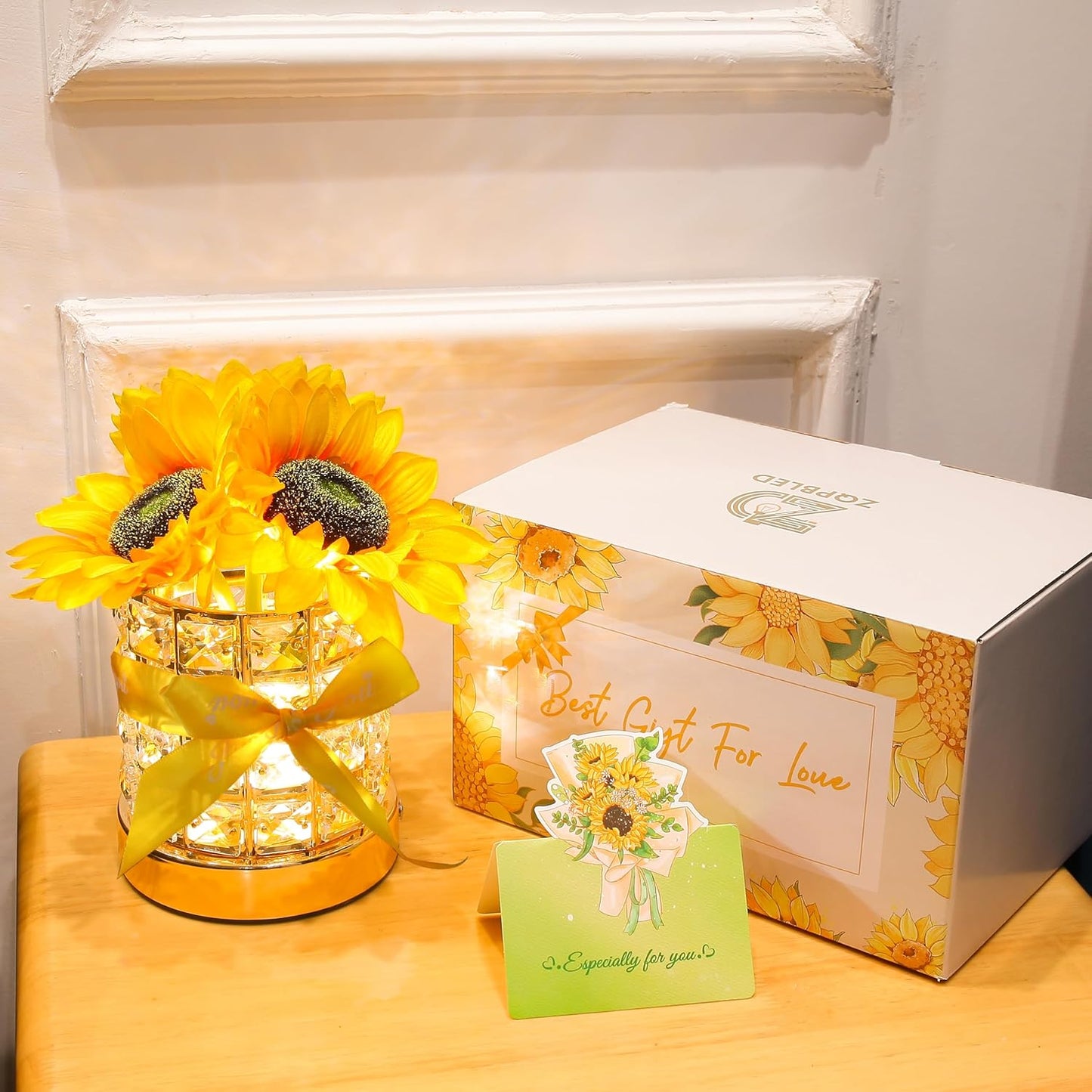 Birthday Gifts for Women/Mom Sunflower Cordless Table Lamp,3 Color Crystal Lamps Touch Bedside Lamps Infinitely Dimming with USB Charge Small Night Light,Nightstand Lamp for Bedroom (Round)