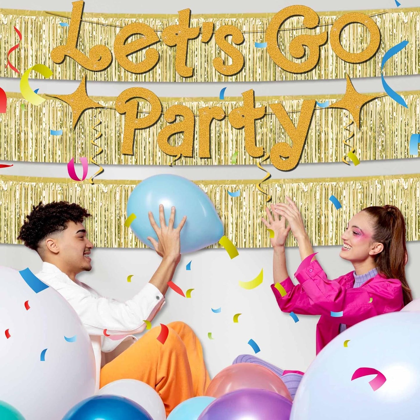 4 Pack 10 Ft Light Gold Foil Fringe Garland Metallic Streamers Tinsel Banner Wall Hanging Garland Backdrop for Parade Floats, Halloween, Christmas, Thanksgiving, New Year Party Decorations