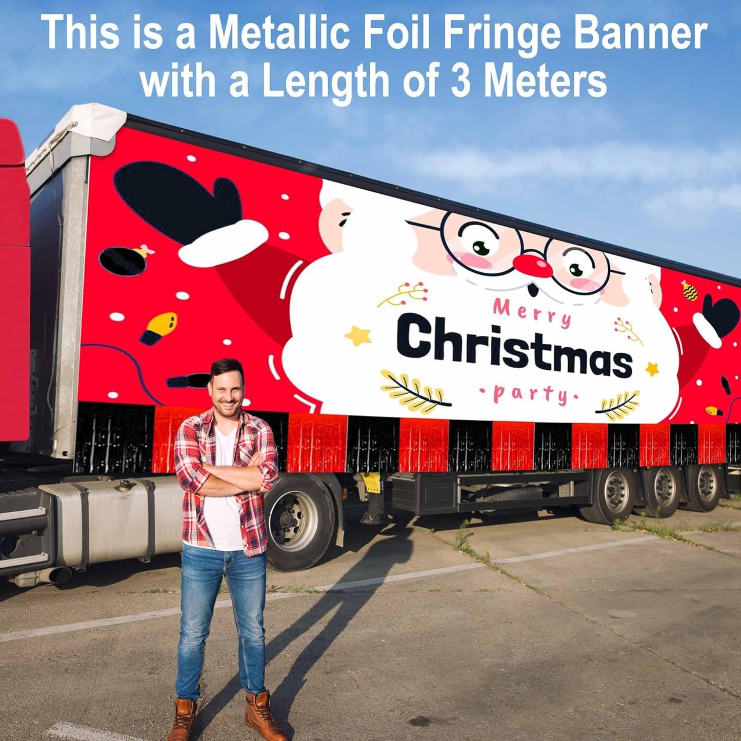 6 Pack 10 Ft Black and Red Foil Fringe Garland Metallic Streamers Tinsel Banner Wall Hanging Garland Backdrop for Parade Floats, Halloween, Christmas, Thanksgiving, New Year Party Decorations