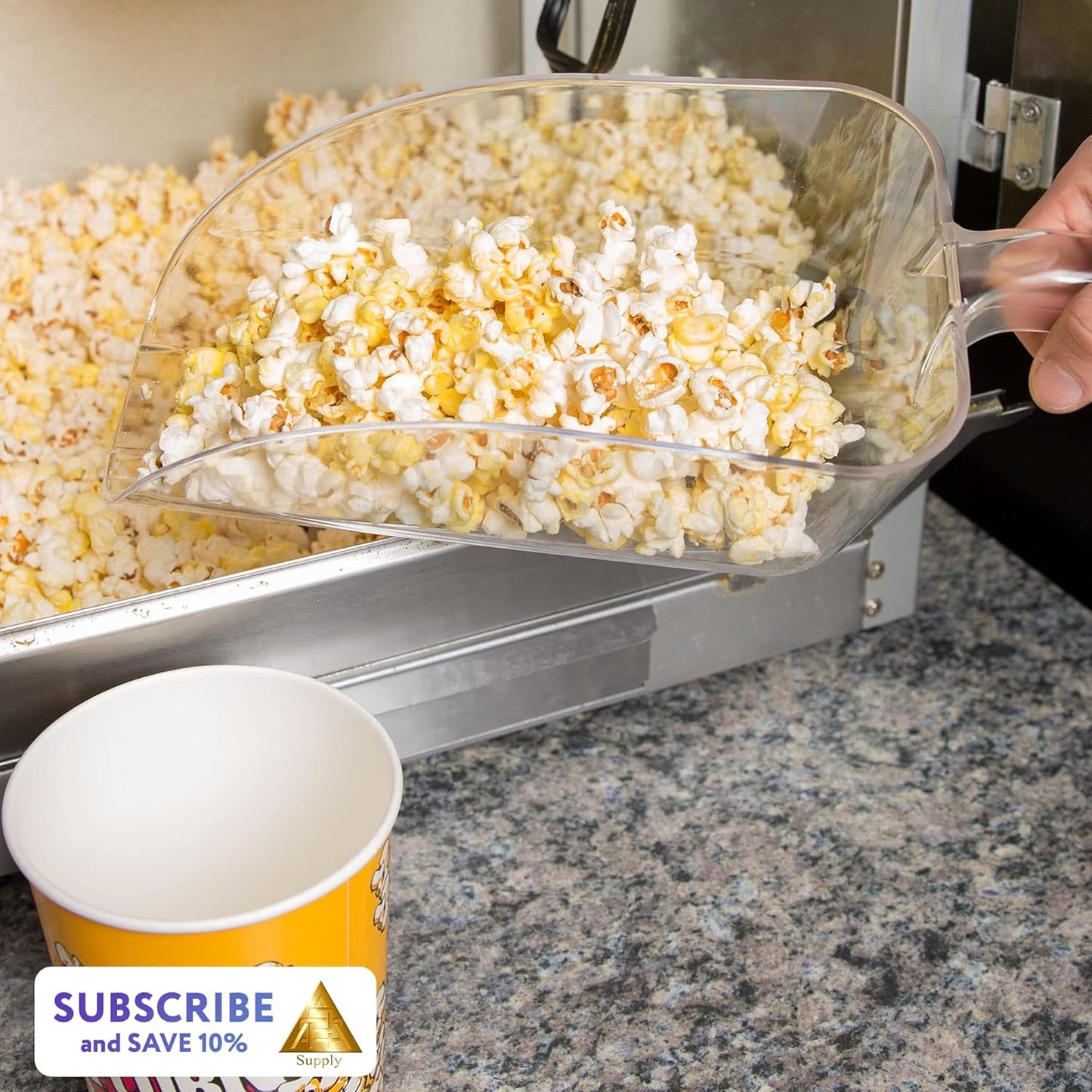 APQ Ice Scooper 64 oz. Clear Plastic Scooper for Food Service Applications Flat Bottom Scooper Freezer Ice Machine Restaurants Kitchen Buffet Party Candy Popcorn Heavy Duty Long Lasting