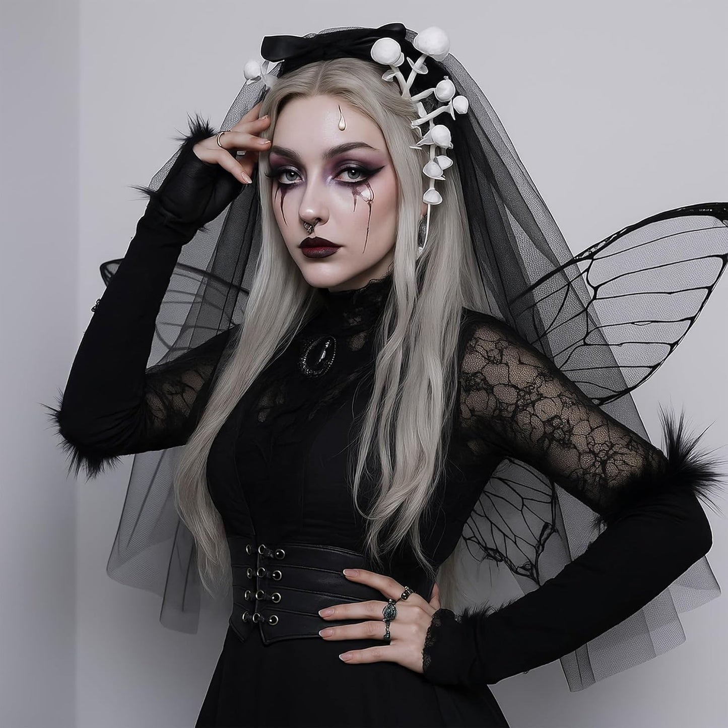 Ayliss Women Mesh Veils Black Bridal Birdcage Short Wedding Face Veil with Clip Tulle Gothic Bride Halloween Costume