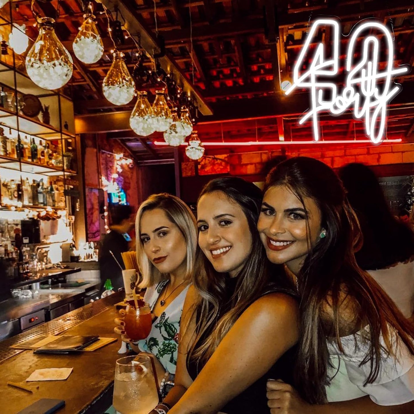 White Forty Neon Sign 40 Year Old Birthday Neon Sign Birthday Gift For 40 Year Old Woman Led Night Light For Wedding Engagement Banquet Anniversary Party Decor Gift For Girl Wife Lover(USB Sign)