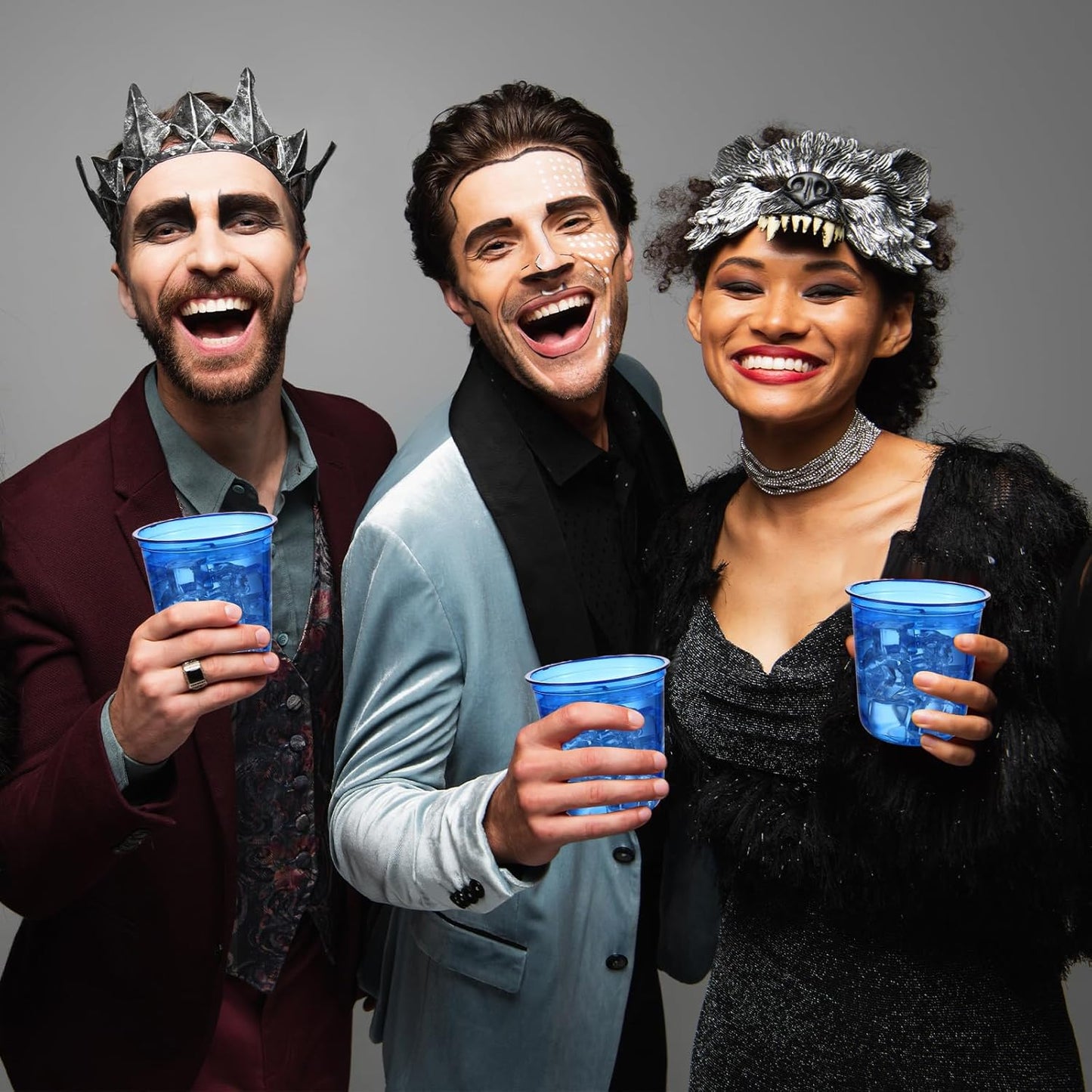 Disposable Stemless Glasses 12oz Crystal Plastic Wine Glasses Clear Classic Pet Cup for Meeting Weddings Birthdays Cocktail Christmas Party Supplies(Blue,50 Pcs)