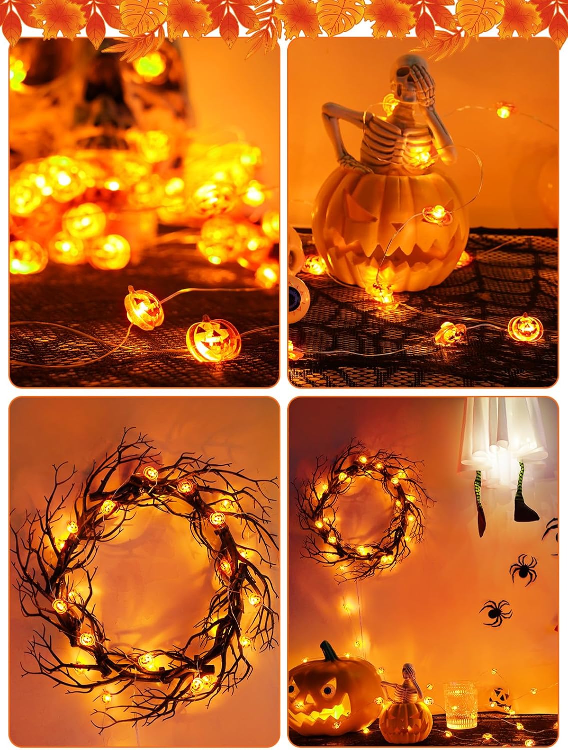 Halloween Fairy Lights Battery Operated 15Ft 40LED Orange Pumpkin String Lights 8 Modes with Remote, Warerproof Twinkle Lights with Timer for Indoor and Outdoor Halloween Decorations for Party Holiday