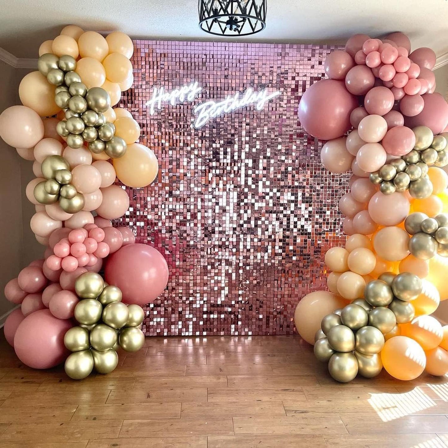 Qcity Pink Shimmer Wall Backdrop 36PCS, Black Back Not See-Through Design, Square Sequin Glitter Backdrop Panel, Perfect for Outdoor Events, Birthdays, Wedding and Party Decoration