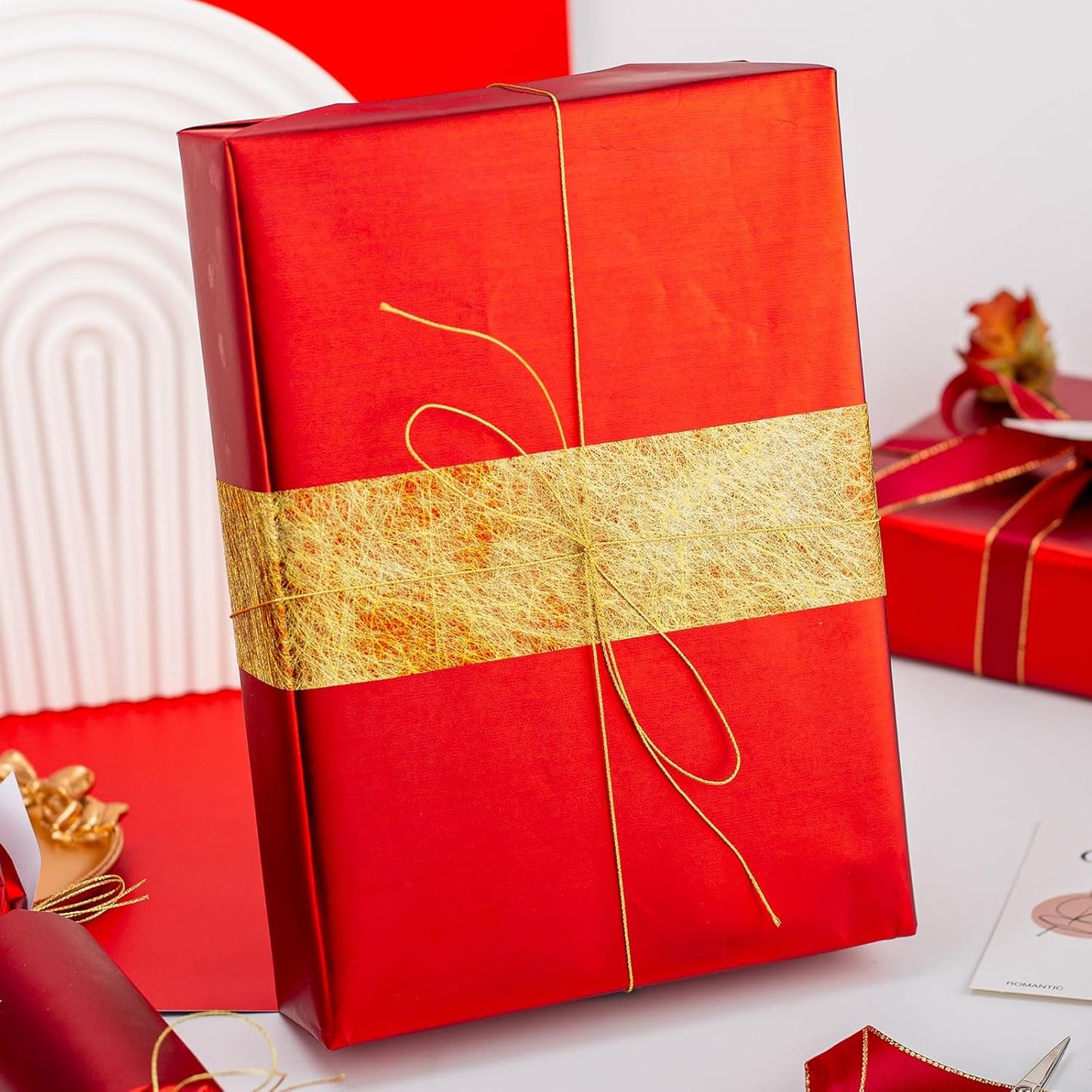 Garbendy Red Wrapping Paper - Solid Color Metallic Sparkle Paper Perfect for Birthday, Wedding, Baby Shower, Party - 17 Inch X 33 Feet