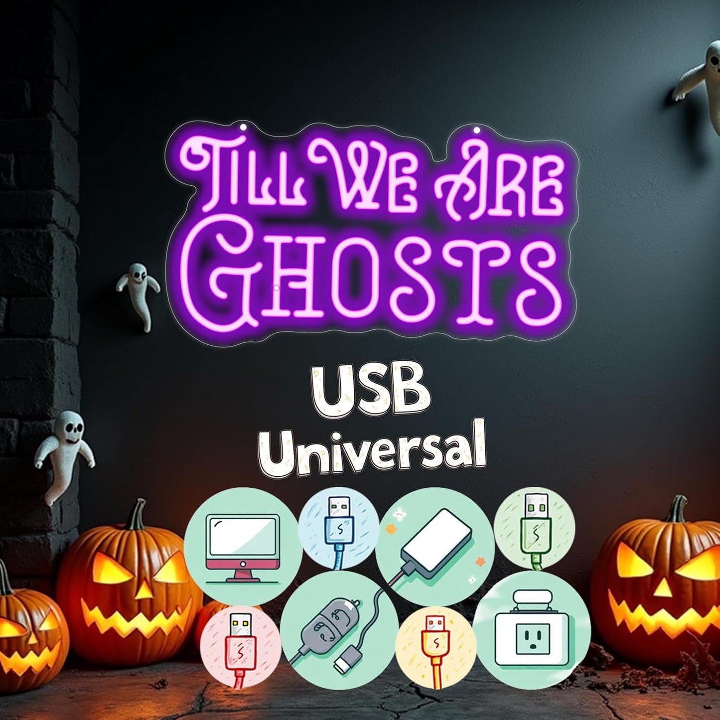 Til We Are Ghosts Neon Sign Halloween Party LED Neon Light Home Decor Gothic Wedding Backdrop Decoration Personalized Gift, Valentines Gift Birthday Party, Anniversary Engagement Gift-Purple