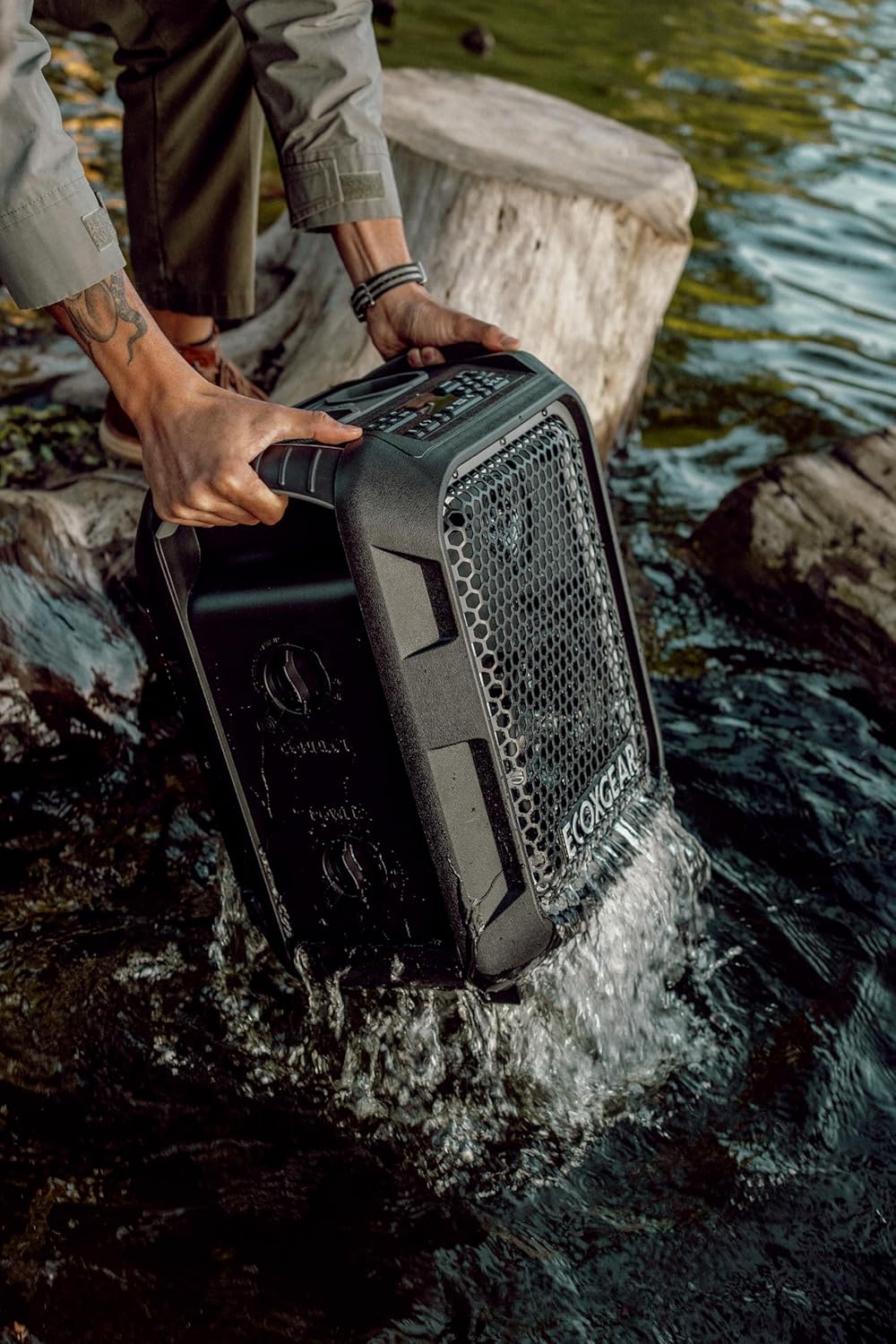 ECOXGEAR: EcoBoulder Ultra – 121dB Loud Rugged Bluetooth 5.1 Speaker, IP67 Waterproof, Drop and dustproof with Party Lights, 50+ Hours runtime, it Even Floats – Black