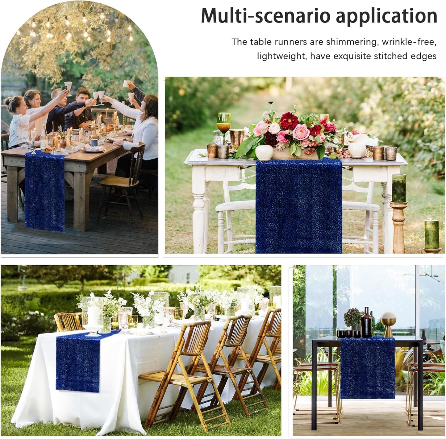 10 Packs 12 x 72 inches Sequin Table Runner, Navy Blue Glitter Table Runner for Birthday Party Supplies Wedding Engagement Baby Shower Holiday Celebration Event Decorations