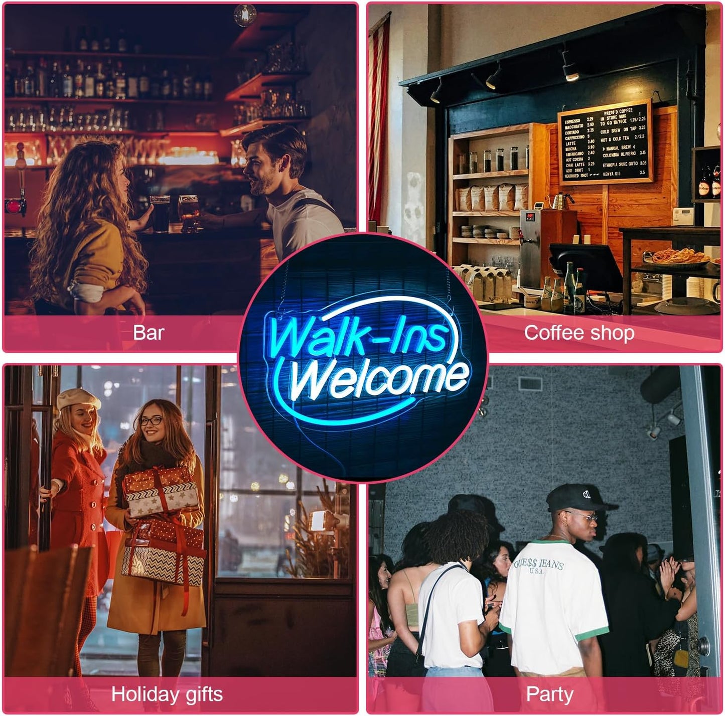 Walk-Ins Welcome Neon Sign, Neon Sign For Wall Decor, Ice blue + white Led Signs Usb Powered, Living Game Room Decor, For Bedroom Restaurant Bar Hotel Shop Party Birthday(16.5x9.4in)