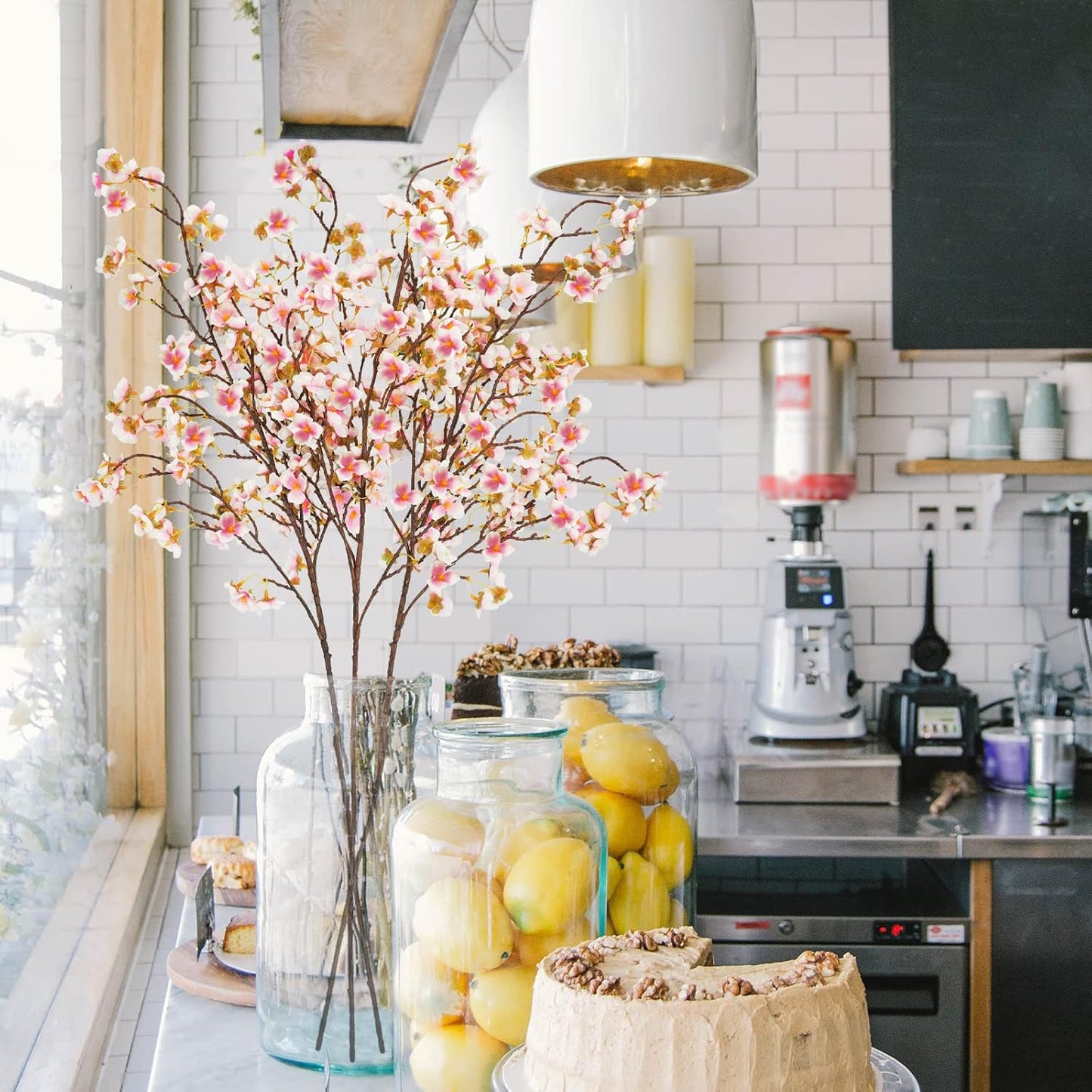 Uieke Silk Cherry Blossom Branches, 40.5in Artificial Cherry Blossom Flowers Long Stems Fake Flowers Vase Arrangements for Wedding Home Japanese Decor, Set of 3, Pink