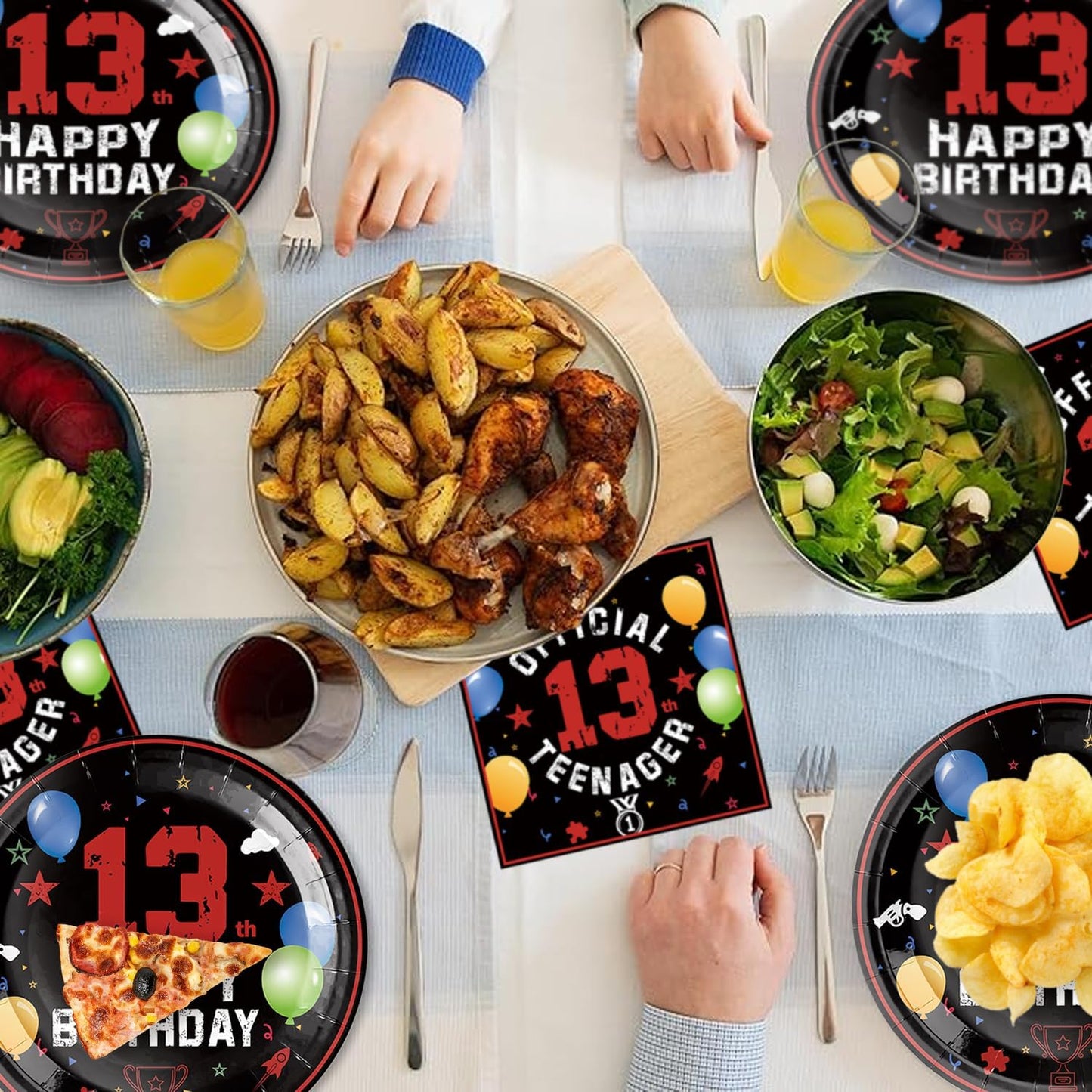 40Pcs 13th Birthday Decorations Officially a Teenager Party Decorations for Boys 13th Birthday Plates and Napkins, Suitable for 20 Guests