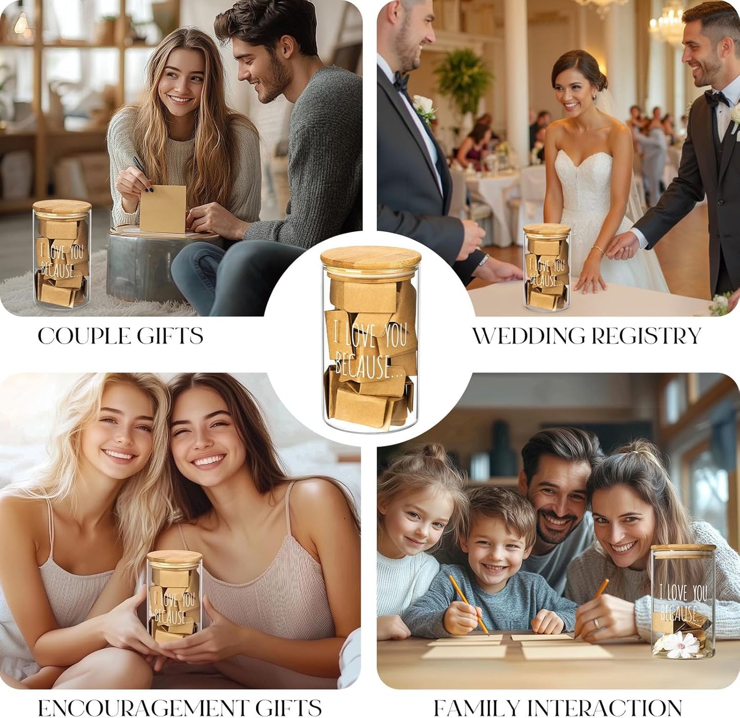 AW BRIDAL 50 Blank Love Notes Memory Jar, Anniversary Birthday Gifts for Boyfriend Girlfriend Husband Wife Mom Dad Friends, Couple Gifts Love You Because Jar for Engagement Bridal Wedding Registry