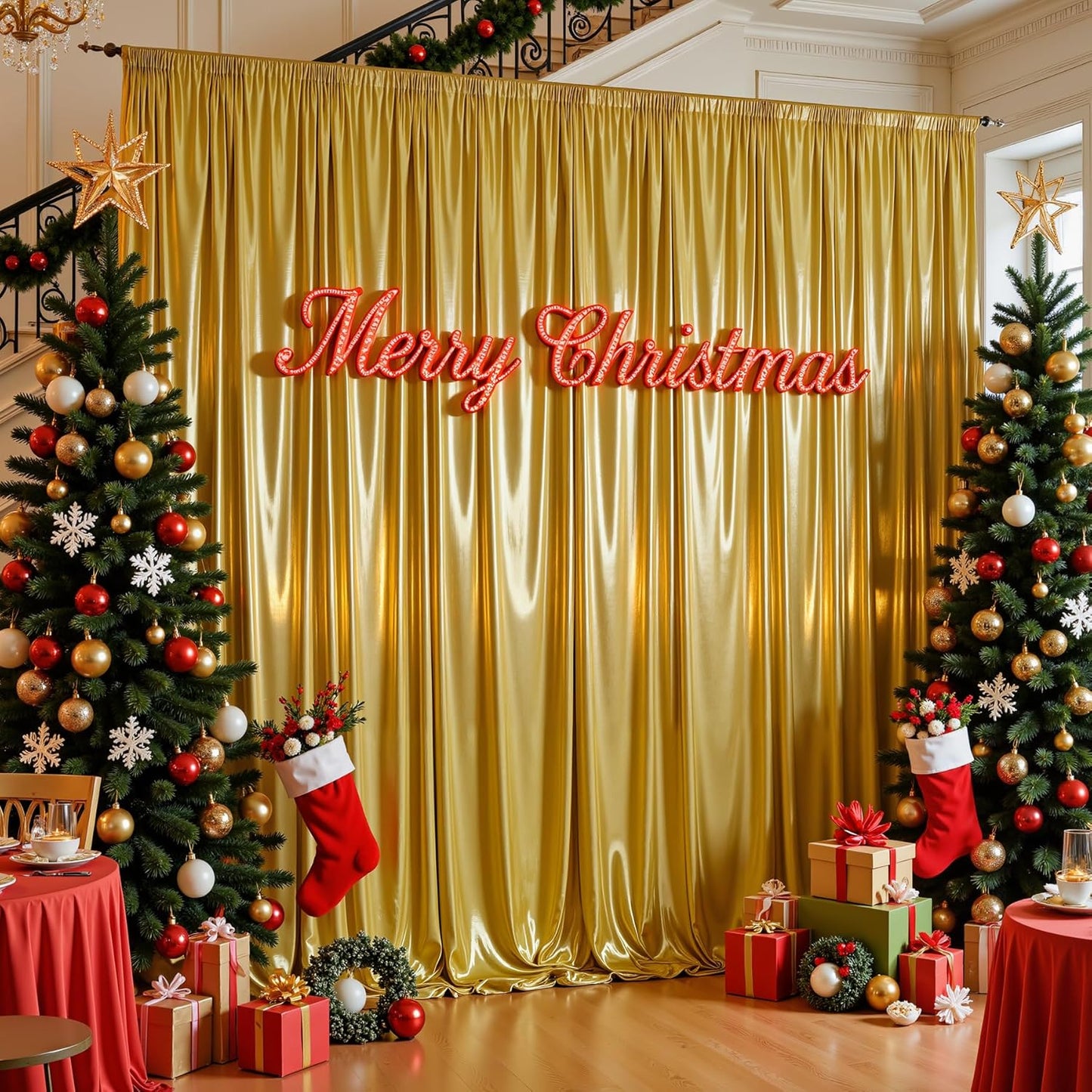 10x10 ft Dark Gold Glitter Backdrop Curtain for Parties, Wrinkle Free Glitter Photo Backdrop Drapes 2 Panels 5x10FT Shimmer Back Drop Cloth for Wedding Birthday Christmas Photography Background Decor