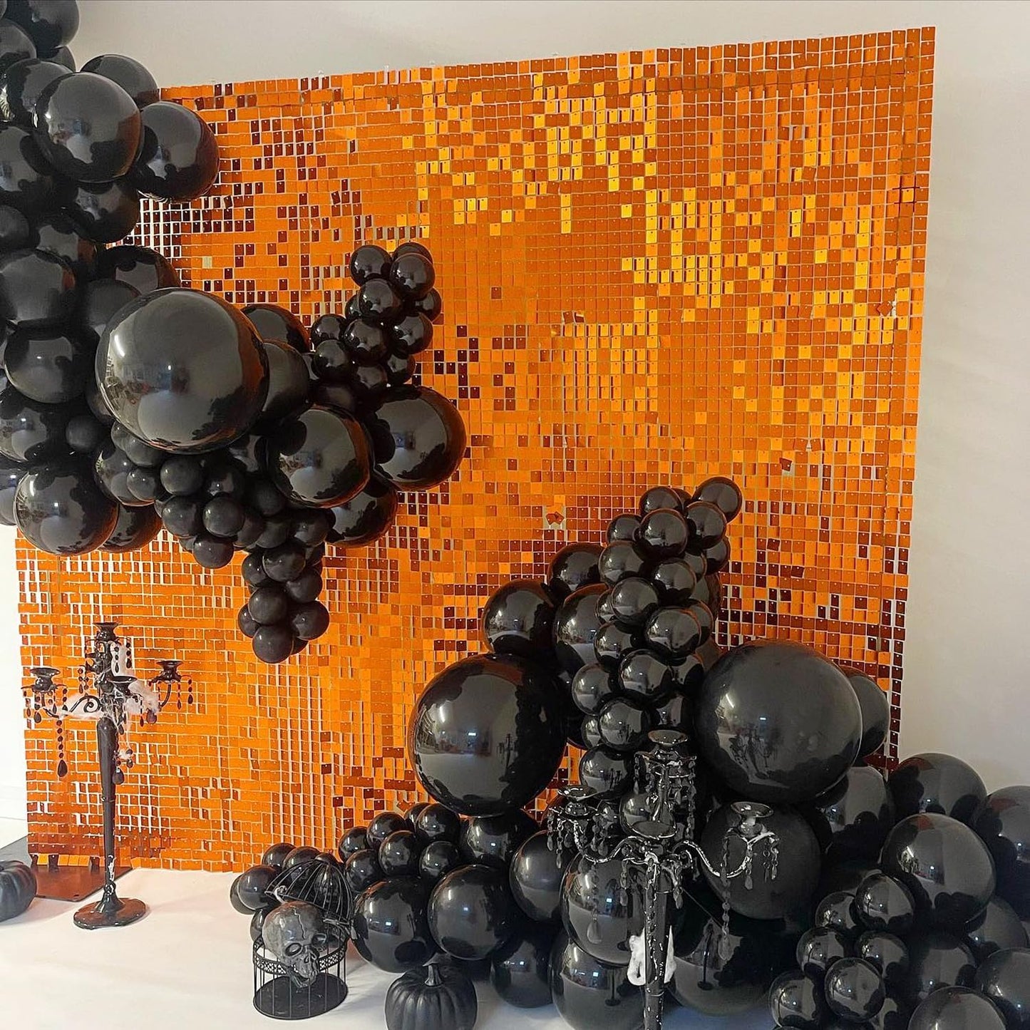 Qcity Orange Shimmer Wall Backdrop 36PCS, Black Back Not See-Through Design, Square Sequin Glitter Backdrop Panel, Perfect for Outdoor Events, Birthdays, Wedding and Party Decoration