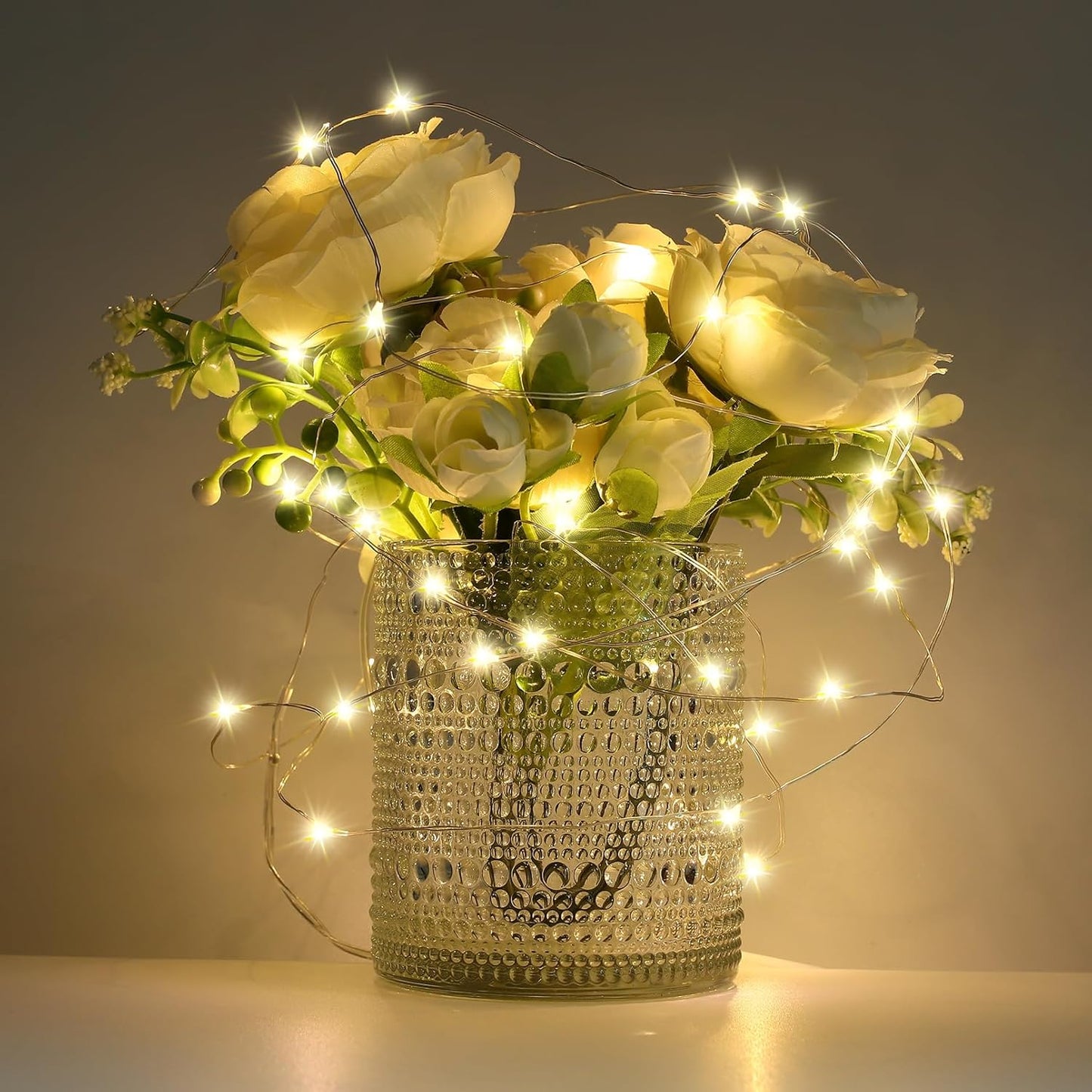 24Pack Fairy Lights,Battery Operated String Light,6.6FT 20 LED Mason Jar Lights,Waterproof Silver Wire Firefly Light,Mini String Light for Mason Jars Wedding Party Christmas Decor,Warm White