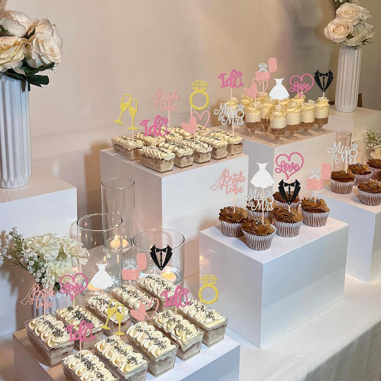 30 PCS Bride to Be Cupcake Toppers Wedding Cake Toppers I Do Love Heart Ring Miss to Mrs Cupcake Picks Wedding Engagement Decorations for Bridal Shower Engagement Bachelorette Party Supplies Colorful