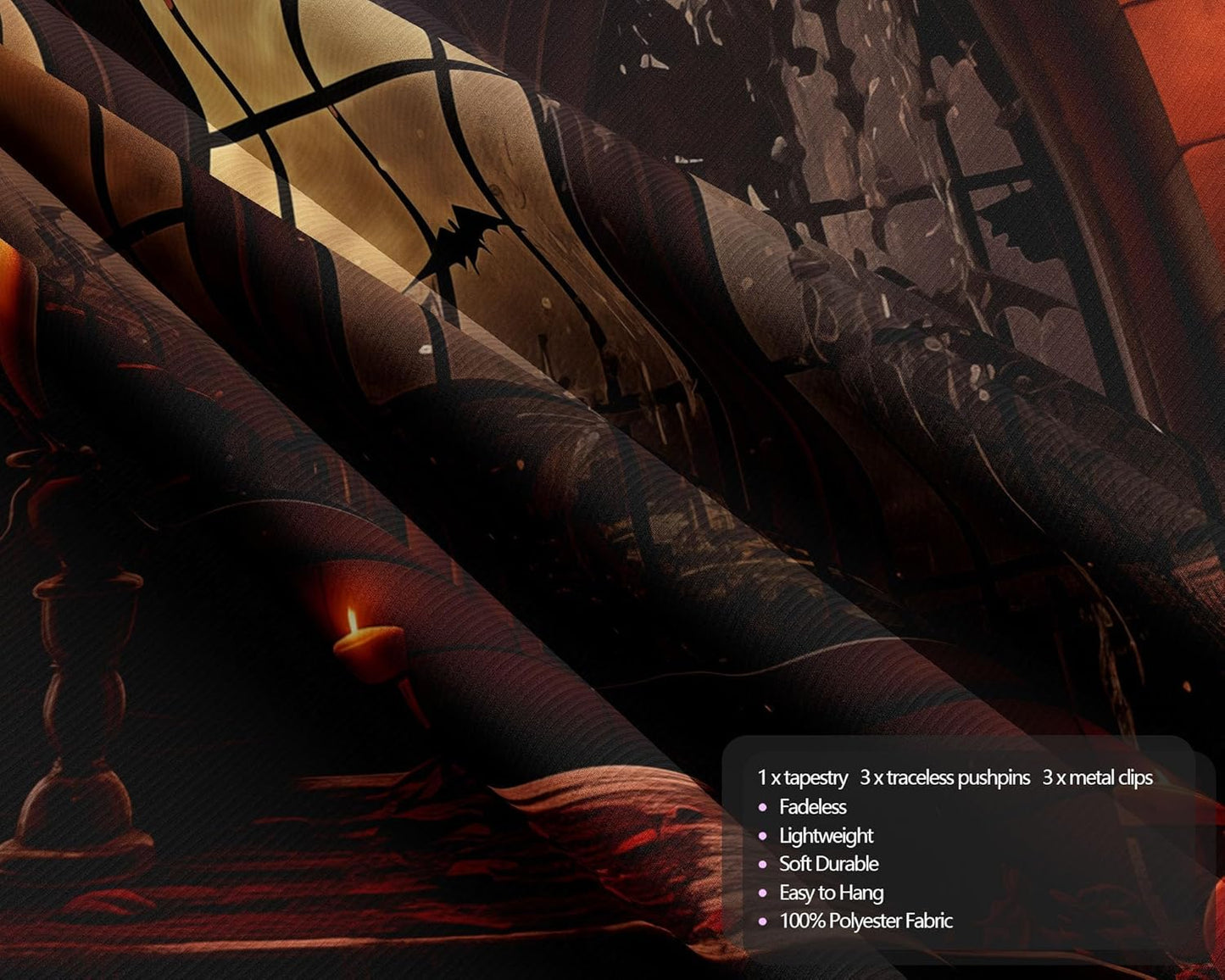 QGHOT Halloween Tapestry Wall Hanging Horror Castle Window Tapestry Gothic Spooky Backdrop Vampire Medieval Tapestries for Bedroom Living Room Dorm Wall Art Decor (104"x78.7")