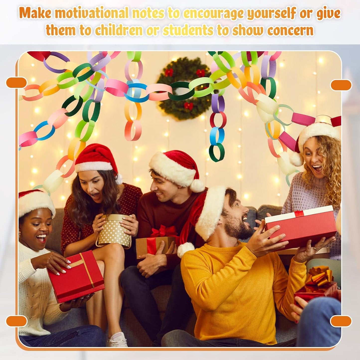 Lincia 600 Sheets Halloween Paper Chain Garland, Construction DIY Crafts Chain Strip for Fall Thanksgiving Party Decor, 1x8 Inch with Double Sided Tape (Bright)