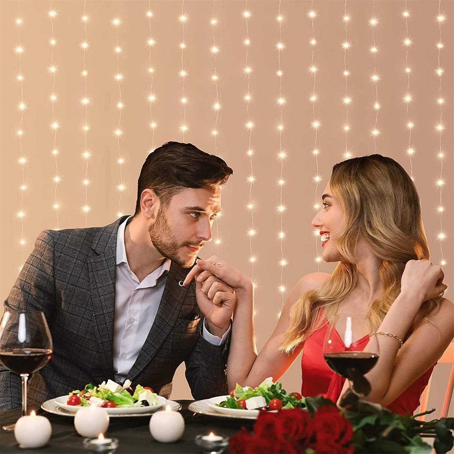 Meonum Curtain Tapestry Backdrop String Lights, Each 13 Strings 6.6 x 5 ft Tapestry Fairy String Light, 8 Modes Window Wall Hanging Light Strings for Bedroom Christmas Curtain Decor(3 Pack)