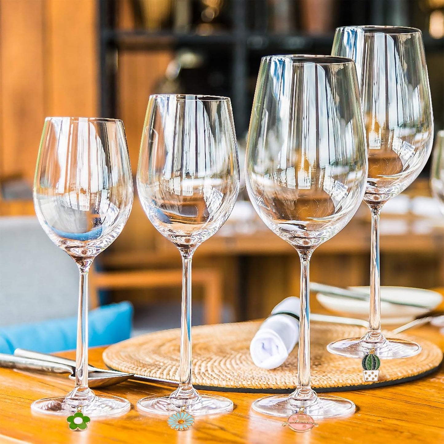 SANNIX Spring Floral Wine Charms - 24pcs Stem Glass Charms for Wine Tasting Party Decorations