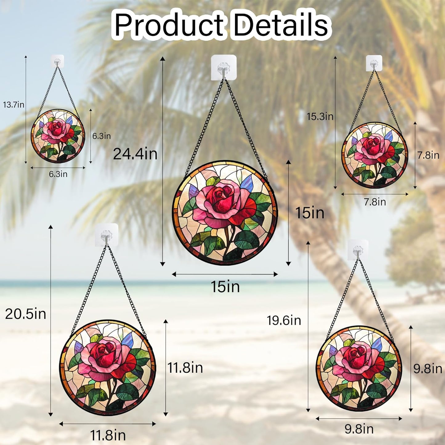 Stained Glass Window Hanging - Pink Rose Suncatcher for Door Garden Home Decor Birth Flower Sun Catcher Christmas Birthday for Friend Lovers Women Mom Nana 11.8 in