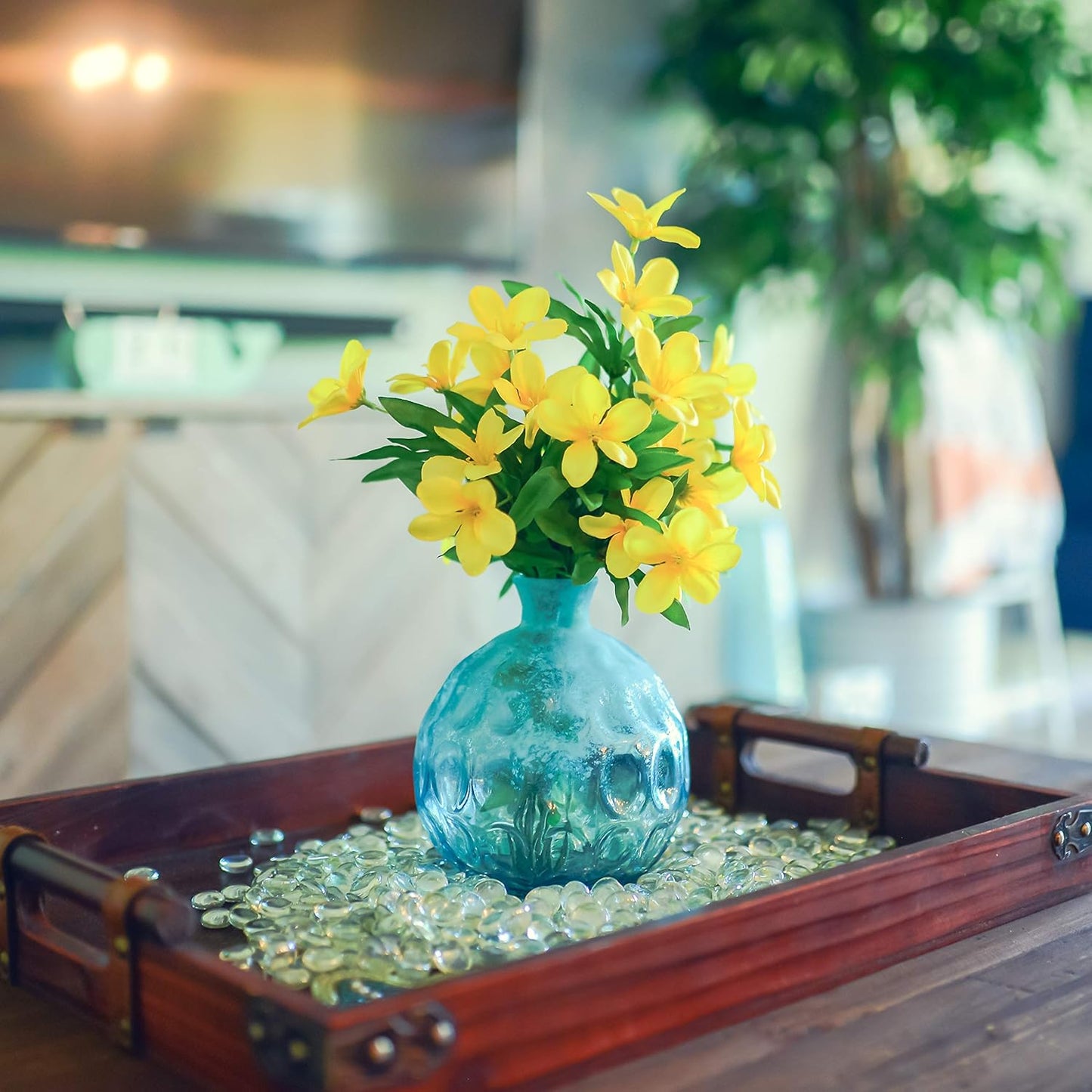 Galashield Flat Glass Marbles for Vases Clear Glass Gems Beads Pebbles Vase Filler (5 LBS, Approx. 540 PCS)