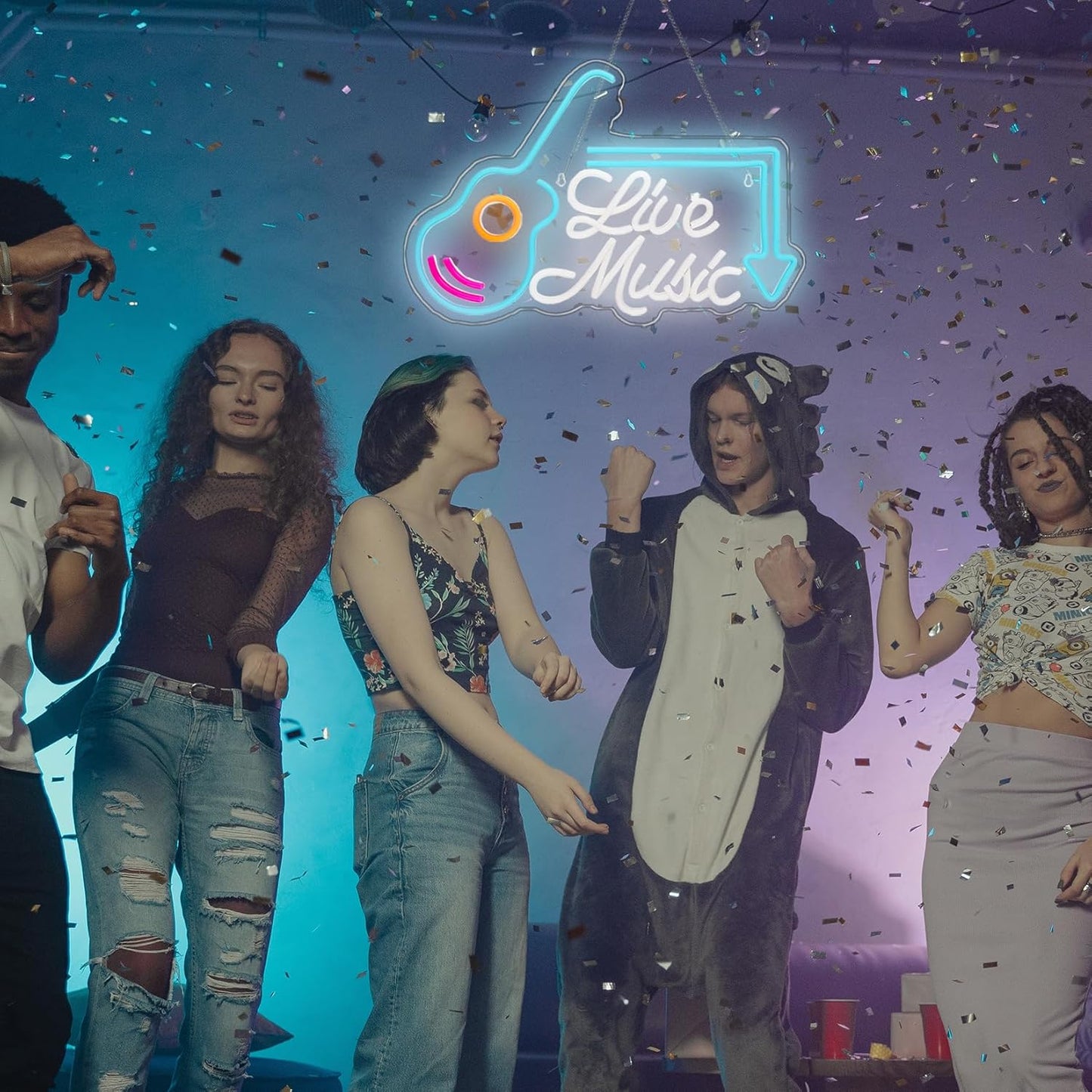 Live Music Neon Sign Led Wall Music Decor Man Cave Neon Light Up Signs Wall Art for Room Bedroom Home Bar USB Powered 15.7"x10.4"