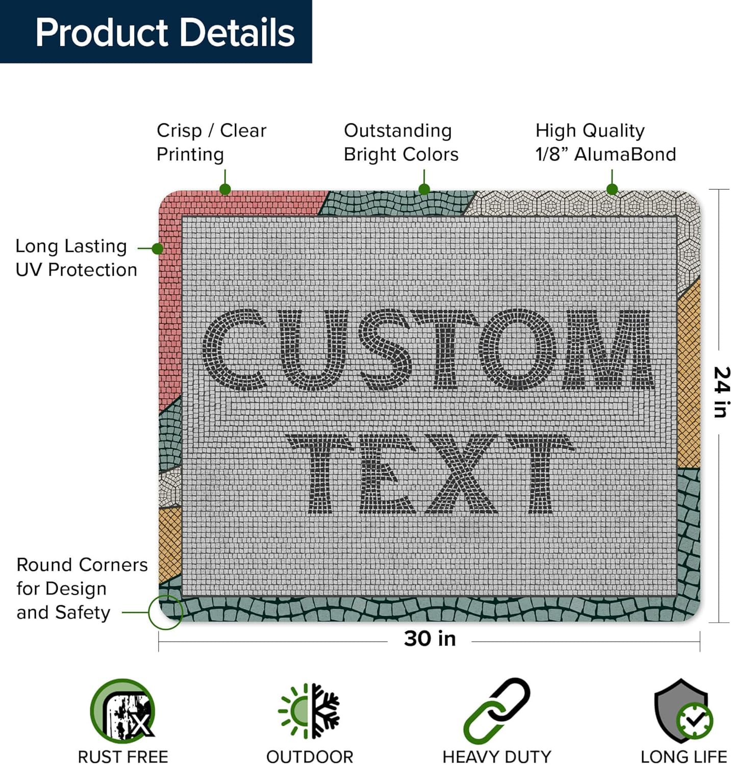Custom Sign, Custom Street Sign, 11 Font Colors, 13 Font Styles, 4 Hole Options, 22 Sizes, 24x30 Inches, Rust Free DiBound, Fade Resistant, Made in USA by My Sign Center (Fauxsaic 2)