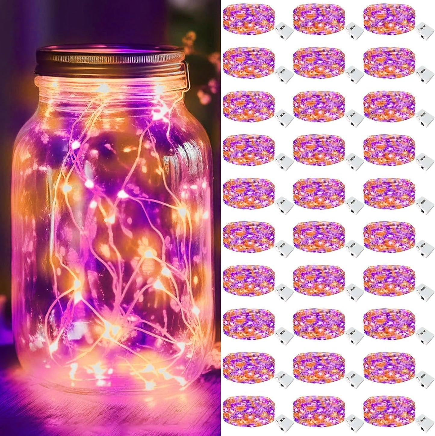 kolpop 30 Pack LED Fairy Lights Battery Operated, 7FT 20 LED Mini Twinkle String Lights Battery Powered Waterproof for Christmas Mason Jars Party (Orange&Purple)