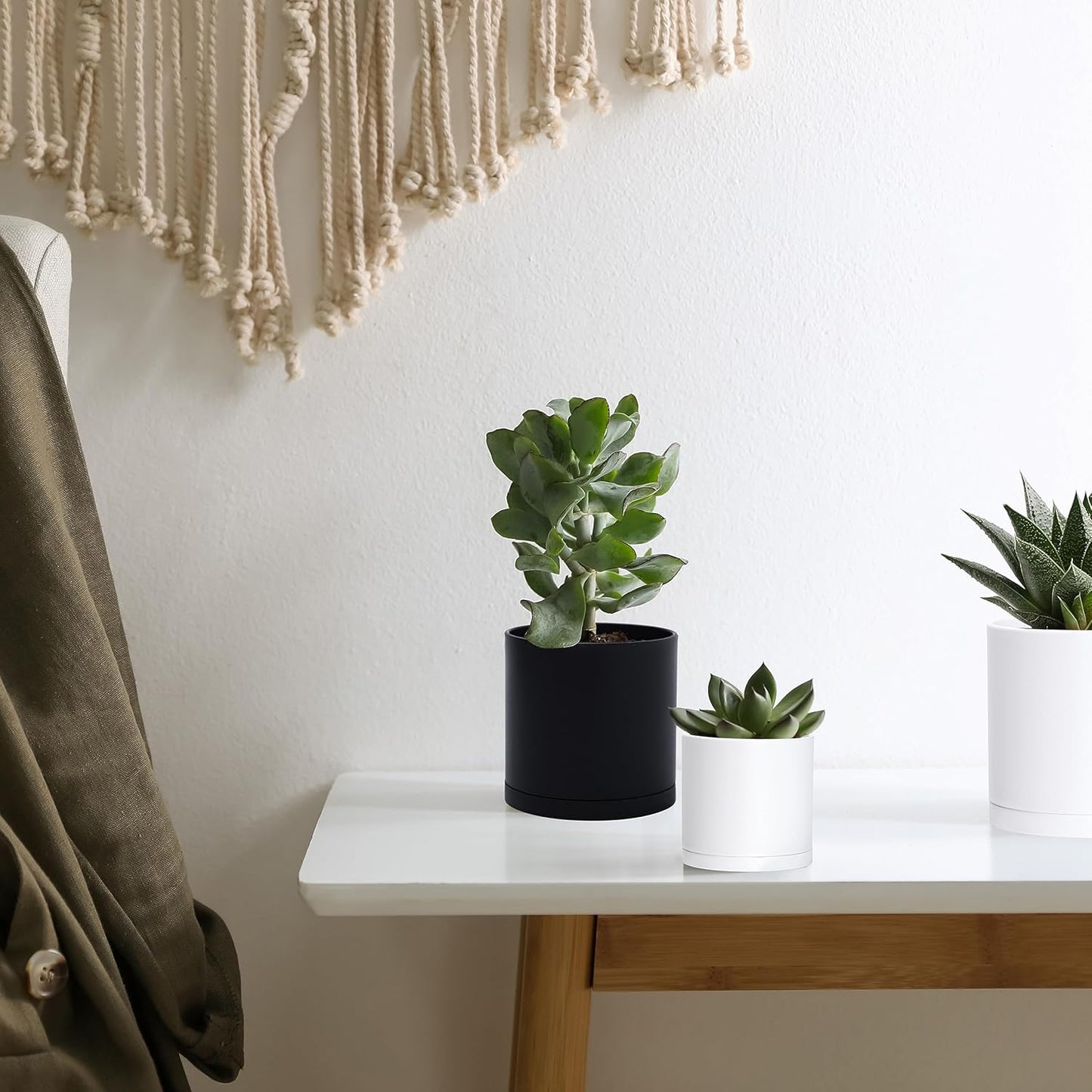 D'vine Dev 12 Pack 3.5 Inch Mini Plastic Plant Pots, Small Garden Planters for Plant with Drainage Holes and Saucers, Black Color, 74-Y-D-4