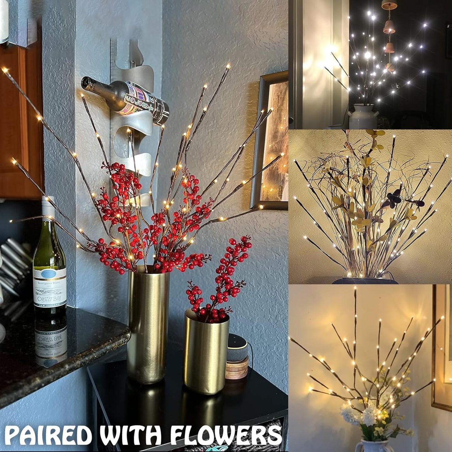 PEIDUO Lighted Willow Branches 30Inch 120 LED Twig Lights, 6PK Tree Branch Pathway Light for Holiday Xmas Decorations Indoor Outdoor Stake Lights