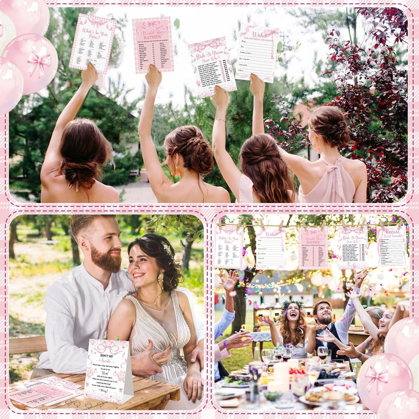 Estune 331 Pcs Bridal Shower Games Supplies, 5 Sets 250 Pcs Wedding Cards 1 Put a Ring on It Bridal Shower Games with 60 Rings and 20 Pencils (Coquette Pink Bow)