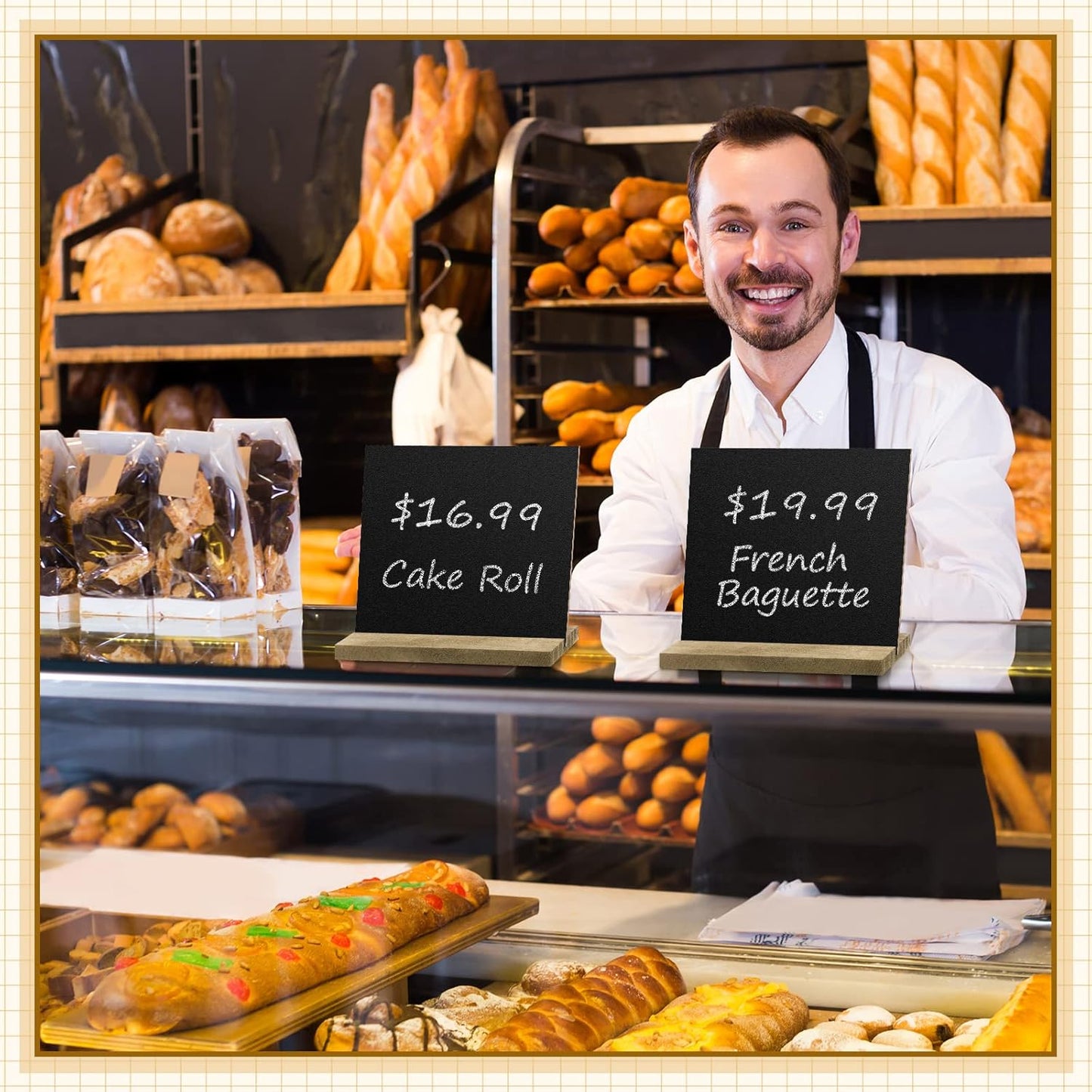 Queekay 36 Pcs Mini Chalkboard Signs Tabletop with Stand 5 x 6 Inch Wooden Chalkboard Sign Vintage Chalk Board Sign Decorative Centerpieces for Food Signs Table Numbers Message Boards Party Supplies