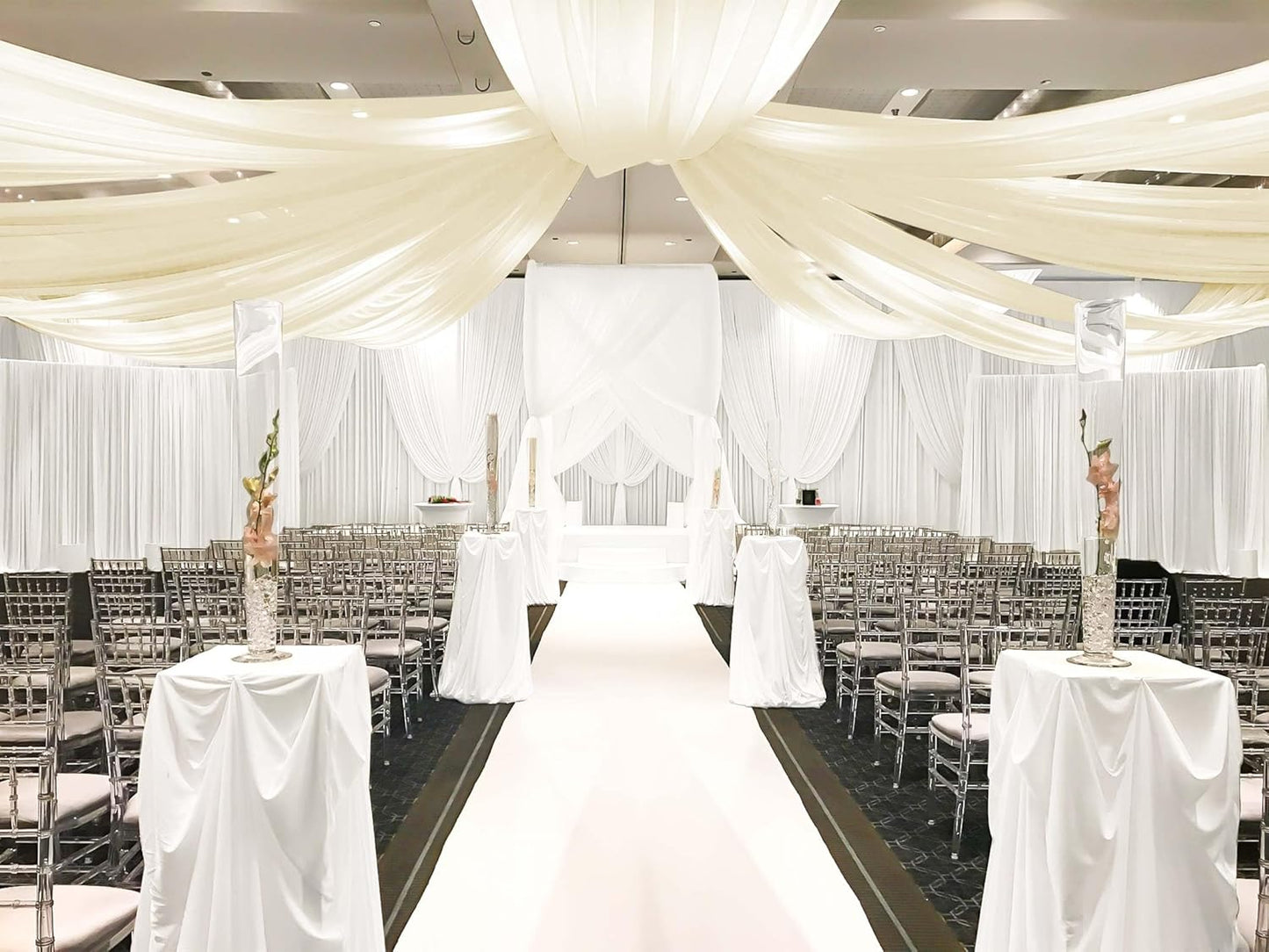 6 Panels Ivory Wedding Curtains - 5ftx30ft, Romantic Cheesecloth Sheer Drapes for Arch, Draping Fabric, Party & Ceremony Staging