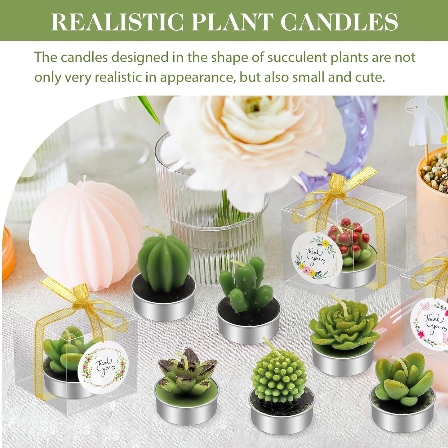 AZEAM 24 Pcs Succulent Candles Party Favors, Bulk Cactus Table Decor for Guests, Mini Tiny Handmade Plant Tealights Candle Decoration Set for Baby Shower Prizes Game Bridal Wedding Home Birthday