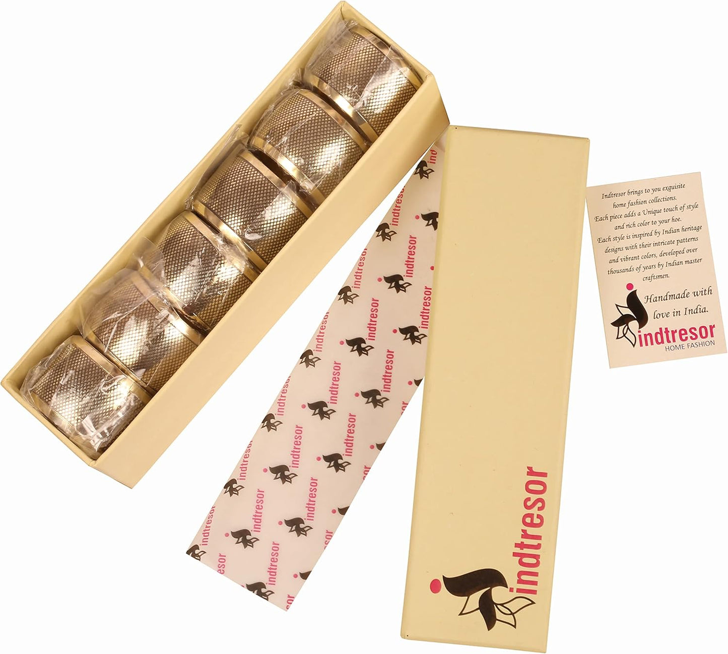 Brass Base Artistic Handcrafted Beautiful Tyre Round Shape Large Size Party Dining Table Napkin Holders in Antique Gold Tone. (Set of 6).