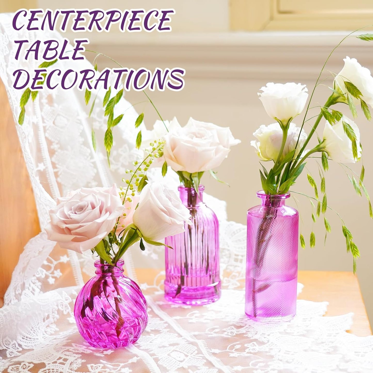 24PCS Bud Vases for Decor Cool Hot Pink Small Glass Flower Vase in Bulk Wedding Centerpieces Bridal Shower Decorations for Women