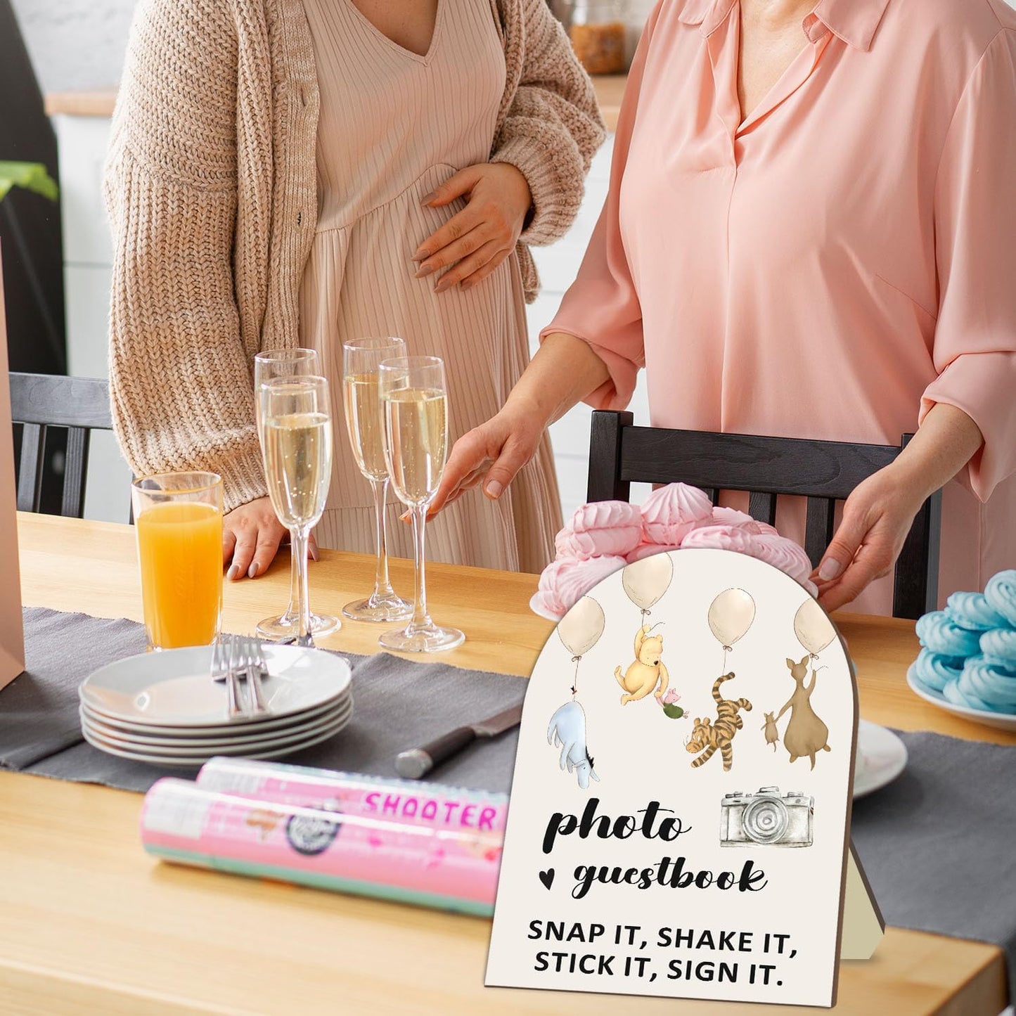 Winnie Wedding Photo Guestbook Sign with Stand, the Pooh Decor Wedding Welcome Sign, Bridal Shower Sign, Baby Shower Party Supplies, Wedding Shower Supplies, Photo Guestbook Wooden Plaque 8 * 10In