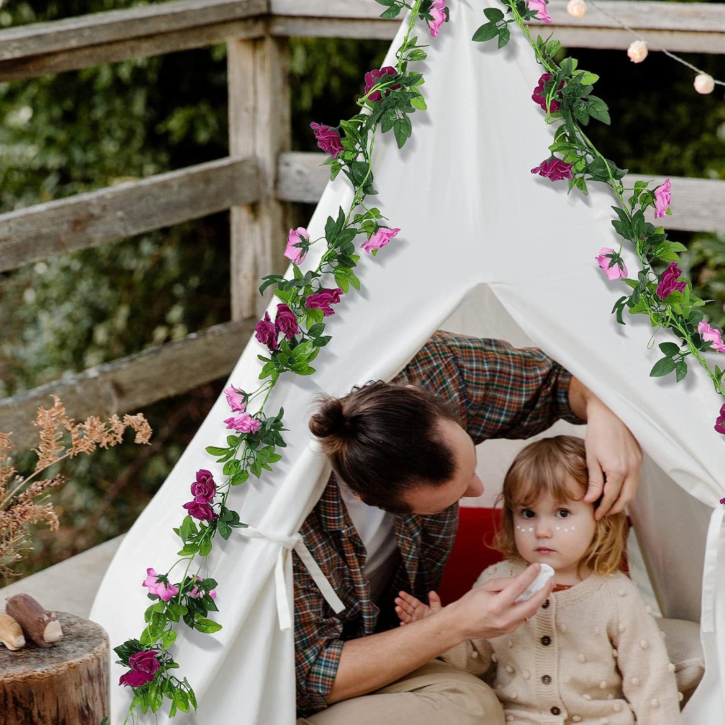 Floweroyal 2 Pack Artificial Flower Garlands 15.8FT Fake Rose Vines Silk Flowers Hanging Rose Ivy for Wedding Arch Party Home Garden Wall Decor (Fuchsia)