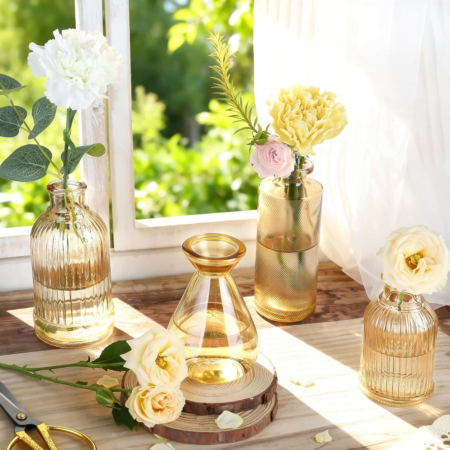 Amber Glass Bud Vases Set of 36, Mini Flower Vase for Centerpieces, Small Gold Bud Vases in Bulk for Wedding Decorations, Vintage Vase for Table, Recepetion, Home Décor